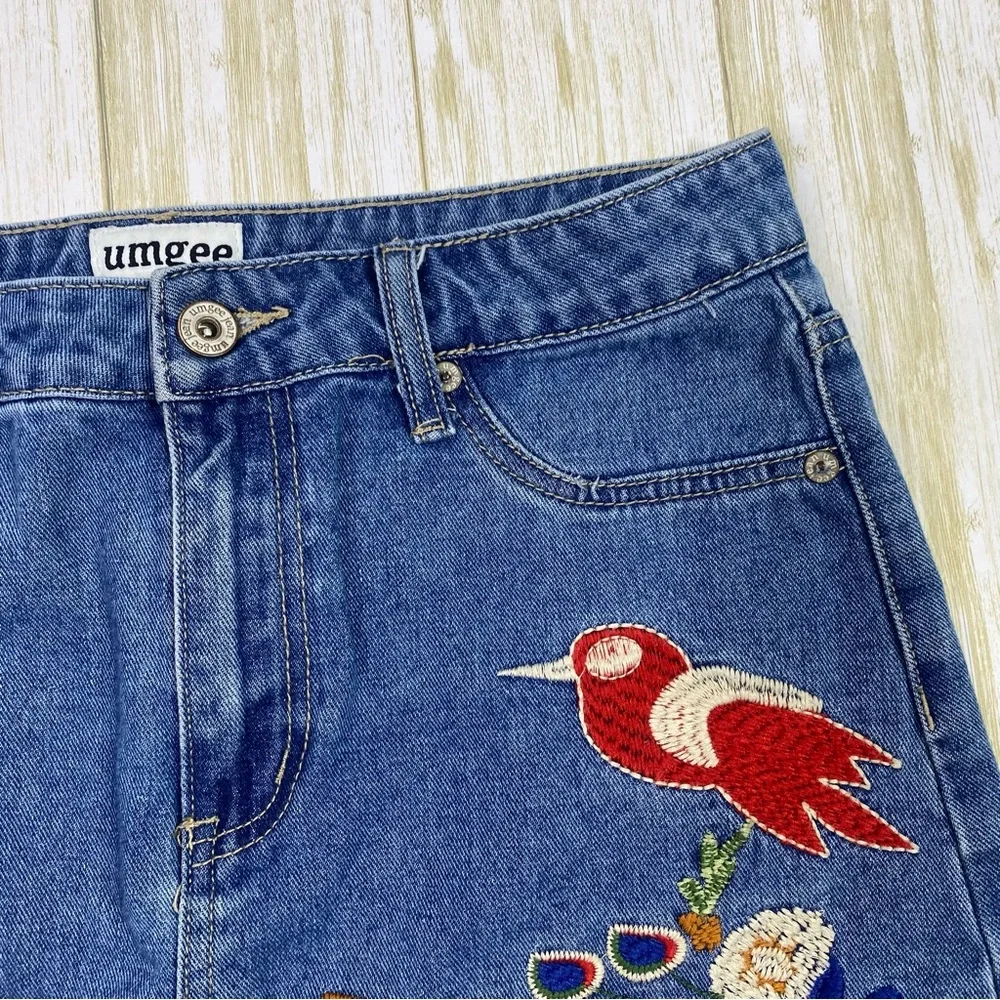 Umgee Red Piper Embroidered Denim Mini Skirt - Picture 6 of 8